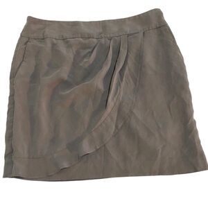 Loft Silk Mini Skirt Faux Wrap Lined Gray Business Career Womens 4 Minimalist